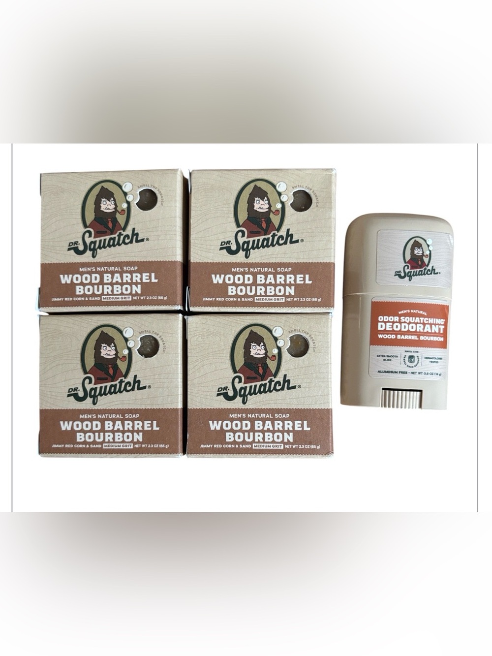 Dr. Squatch Travel Bundle | 4 Wood Barrel Bourbon Soaps | One Deodorant TSA NWT
